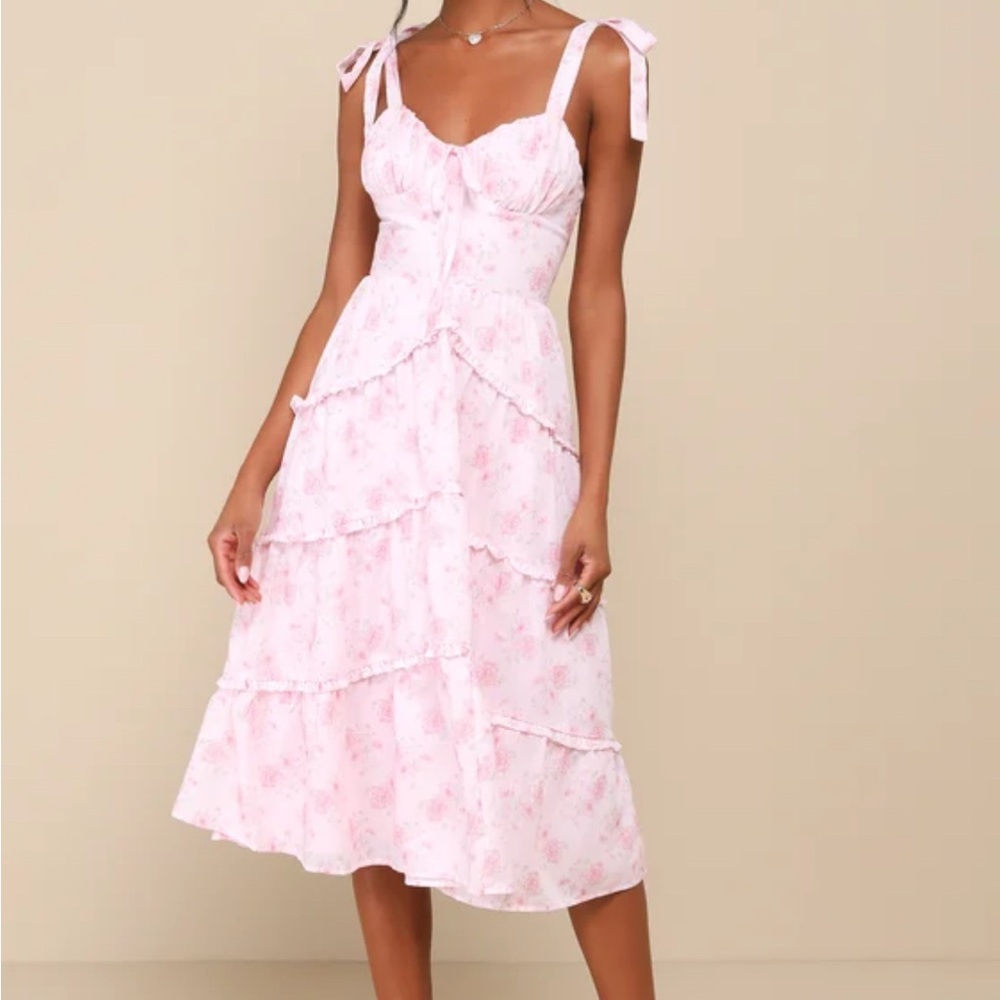 Lulu's Light Pink Floral Midi Dress